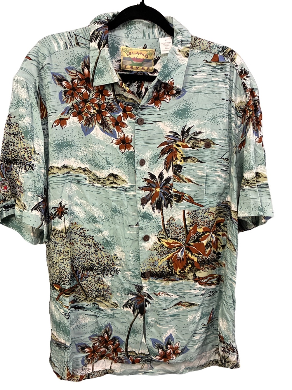 Fever Men's Light Blue Hawaiian Floral Button-Down Shirt